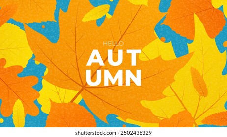 Plantilla de Anuncio de otoño de moda. Ilustración vectorial con hojas de colores otoñales. Anuncio de otoño para la decoración de la oferta de descuento de temporada, publicidad, cartel, Anuncio, Web, redes sociales.