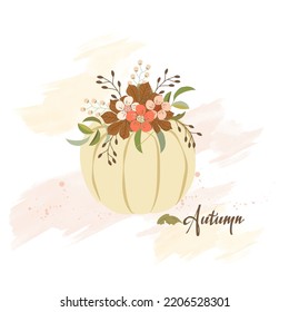 Trendy Autumn, Fall floral square templates with pumpkin. Suitable for social media posts, mobile apps, cards, invitations, banners design. Vector illustration.