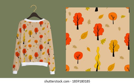 Trendy autumn pattern. Trees seamless print. Autumn forest.