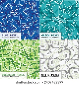 trendy background of 4 Seamless pixel art with green, greenish or light green, blue, white colors. can be used for textile, advertising, ads, promotion, marketing, merchandise, website and digital