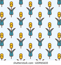 Trendy background with abstract tulips in flat design.