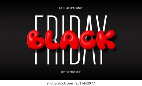 Fundo da moda para Black Friday. Símbolo de texto inflável mínimo moderno de Black Friday com oferta de desconto. Modelo de design para venda Black Friday, promoção, publicidade e anúncio de mídia social.