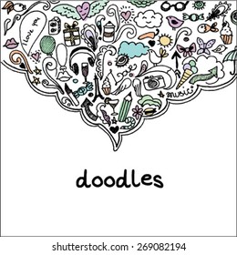 trendy background composed with hand drawn doodles 