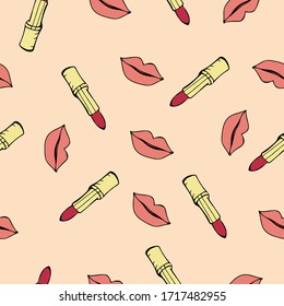 
Trendy background and endless pattern for women, shopping, packaging.  Women's  cosmetics     