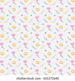 Trendy background with field flowers in flat design.