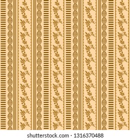 Trendy background with geometric elements and floral motifs pastel colors. Vertical border of twigs with leaves. Vector seamless pattern for fashion prints.