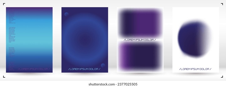 Trendy Background with Gradient Mesh Holographic Shapes. Vector Page Design for your Identity. Minimal Print Set in Purple Blue Colors for Your Identity Style. 