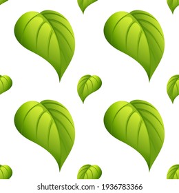 Trendy background green leaves of a tree on white, texture for design, seamless pattern, vector illustration