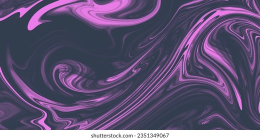 Trendy background with liquid texture in grey black colors with neon pink accent. Liquid wave flow of paint or smoke for banner, flyer, cover or placard in trendy acid rave style. Optical illusion