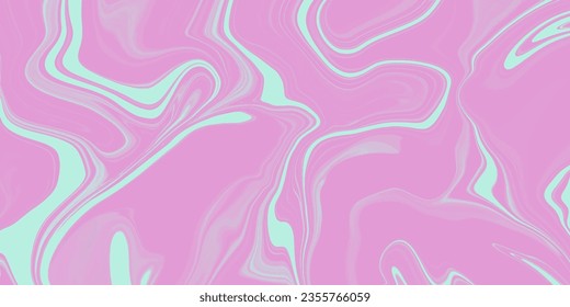 Trendy background with liquid texture in pink colors with blue accent. Liquid wave flow of paint or smoke for banner, flyer, cover or placard in trendy acid rave style. Optical illusion