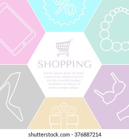 Trendy background on the topic shopping in the form of honeycombs.