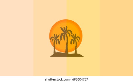 Trendy background with palms. Summer card include sun and palms in yellow colors.