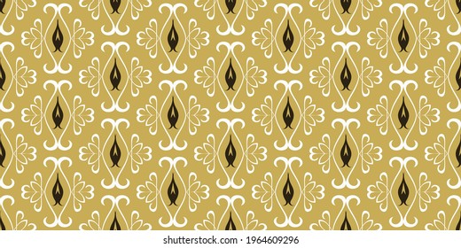 Trendy background pattern in vintage style decorative ornament on gold background, wallpaper. Seamless pattern, texture. Vector image 