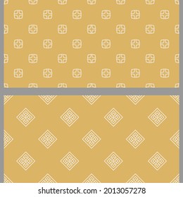 Trendy background patterns with geometric elements. Set. Suitable for decorating book covers, posters, wallpapers, invitations, postcards. Seamless pattern, texture. Colors used: golden shades