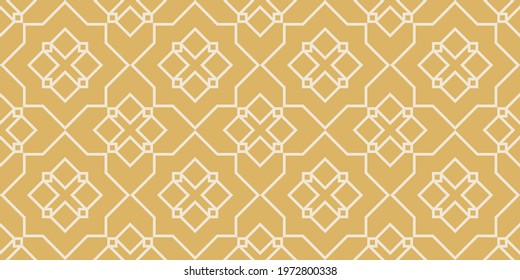 Trendy background patterns with geometric ornament on gold backdrop, wallpaper. Seamless pattern, texture. Vector image