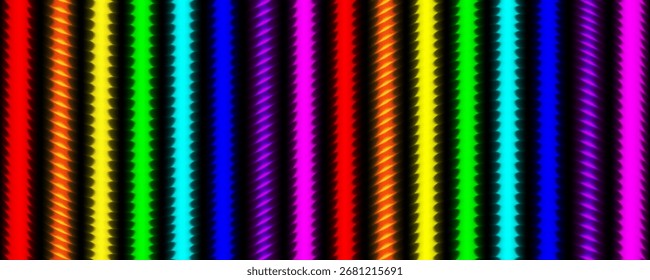 Fundo da moda com arco-íris colorido com nervuras de textura de vidro fractal em preto. Efeito de vidro fractal de gradiente listrado abstrato. Distorção futurista. Modelo de vidro com nervuras. Ilustração vetorial