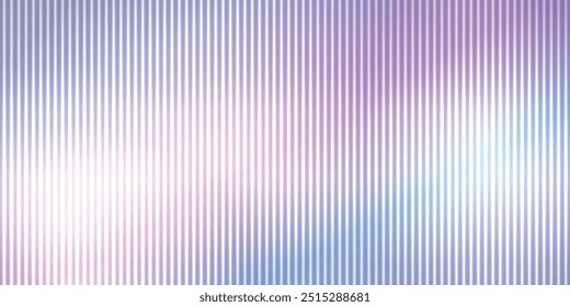 Trendy background of ribbed glass effect. Gradient banner with holographic texture. Iridescent plastic texture with striped overlay. Vector illustration.