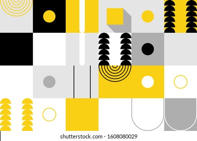 Trendy background with simple shapes. Colorful geometric pattern in 80s-90s styles. Great for a poster design, fabric print, wallpaper, wrapping paper.