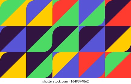 Trendy background with simple shapes. Colorful geometric pattern in eco friendly color palette. Great for a poster design, fabric print, wallpaper, wrapping paper.