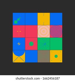 Trendy background with simple shapes. Colorful geometric pattern in eco friendly color palette. Great for a poster design, fabric print, wallpaper, wrapping paper.
