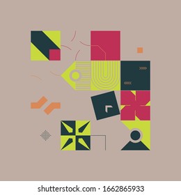 Trendy background with simple shapes. Colorful geometric pattern in eco friendly color palette. Great for a poster design, fabric print, wallpaper, wrapping paper.