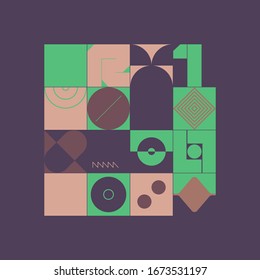 Trendy background with simple shapes. Colorful geometric pattern in eco friendly color palette. Great for a poster design, fabric print, wallpaper, wrapping paper.