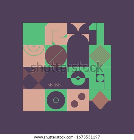 Trendy background with simple shapes. Colorful geometric pattern in eco friendly color palette. Great for a poster design, fabric print, wallpaper, wrapping paper.