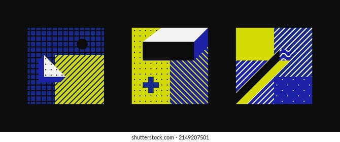 Fondo Moderno Con Formas Sencillas, Figuras. Patrón geométrico colorido en estilos de 80-90. Composición Del Resumen Del Vector Para Decoraciones De Papel De Fondo, Presentaciones, Diseño De Carteles, Tejidos Textiles.