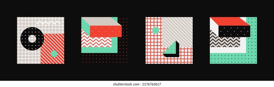 Trendy Background With Simple Shapes, Figures. Colorful Geometric Pattern In 80s-90s Styles. Vector Abstract Composition For Wallpaper Decorations, Presentations, Poster Design, Fabrics Textile.