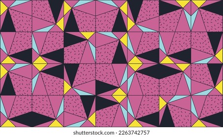 Trendy Background With Simple Shapes, Figures. Colorful Geometric Pattern In 80s-90s Styles. Vector Abstract Composition For Wallpaper Decorations, Presentations, Poster Design, Fabrics Textile.