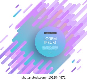 Trendy background template with circle frame with text on vibrant glitched gradient purple blue violet colors and abstract shapes flow. Vector modern poster, presentation layout in minimal style