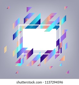 Trendy background template with vibrant blue gradient bold color abstract geometric triangle shapes, white rectangle with text space. Vector modern poster, ppt presentation layout, backdrop