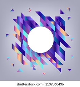 Trendy background template with vibrant blue gradient bold color abstract geometric triangle shapes, white circle with text space. Vector modern poster, ppt presentation layout, minimal style backdrop