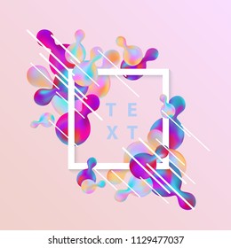 Trendy background template with vibrant gradient pink blue colors abstract round shapes flow, square frame with text space. Vector modern poster, banner, presentation layout, minimal style backdrop.