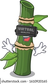 Trendy bamboo character wearing Virtual reality headset