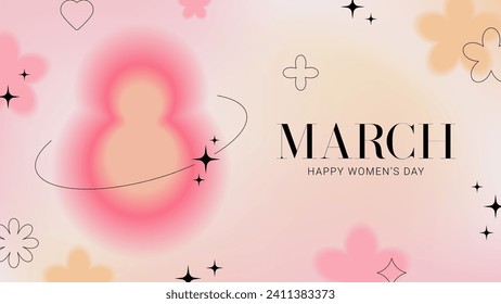 Trendy banner for 8 March. International Women's Day card. Y2k style creative vector illustration with aesthetic blurry elements and linear forms. Minimalist design for party, ads, promo, cover.