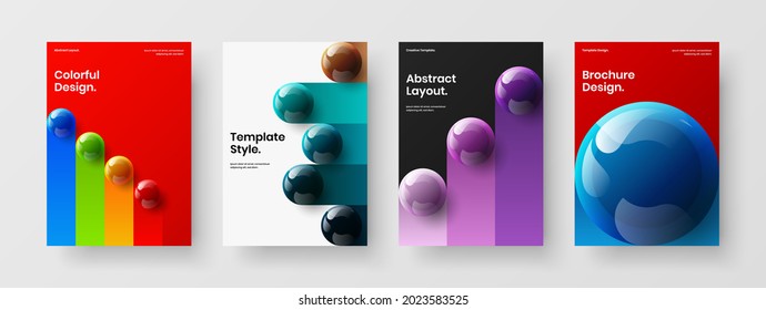 Trendy banner A4 vector design illustration bundle. Colorful 3D balls book cover template composition.