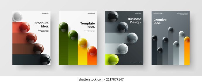 Banner de moda paquete de diseño vectorial A4. Colección única de plantillas de identidad de empresa de esferas 3D.