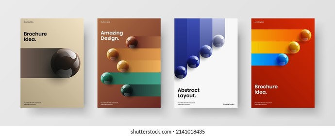 Colección de diseño de vectores A4 de banner de moda. Coloridas bolas 3D conjunto de concepto de portada corporativa.