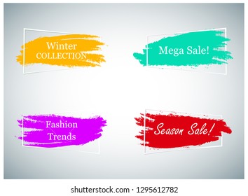 Trendy banner design set isolated on gray background. Modern banner flat collection for design template, label, sticker and badge. Useful for placard, cards design and poster. Vector illustration