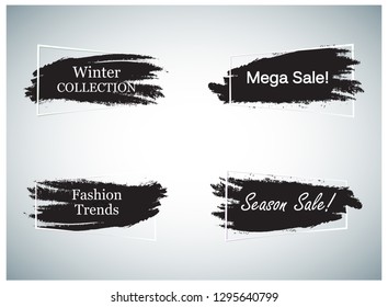 Trendy banner design set isolated on gray background. Modern banner flat collection for design template, label, sticker and badge. Useful for placard, cards design and poster. Vector illustration