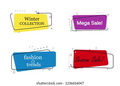 Trendy banner flat design set isolated on white background. Banner for web site, design template, label, sticker and badge. Useful for placard, cards and poster. Modern collection of creative banners