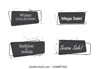 Trendy banner flat design set isolated on white background. Banner for web site, design template, label, sticker and badge. Useful for placard, cards and poster. Modern collection of creative banners