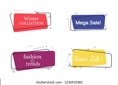 Trendy banner flat design set isolated on white background. Banner for web site, design template, label, sticker and badge. Useful for placard, cards and poster. Modern collection of creative banners