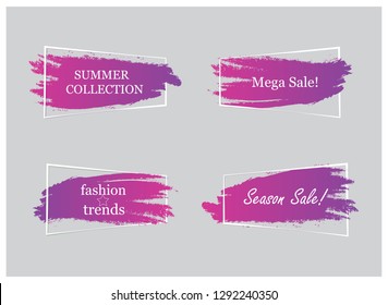 Trendy banner flat design set isolated on gray background. Banner for web site, design template, label, sticker and badge. Useful for placard, cards and poster. Modern collection of creative banners