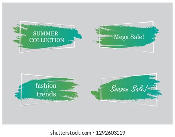 Trendy banner flat design set isolated on gray background. Banner for web site, design template, label, sticker and badge. Useful for placard, cards and poster. Modern collection of creative banners