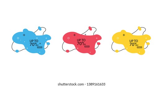 Trendy banner from liquid bubbles. Set of sale banners with trendy shapes. Vector discount banners