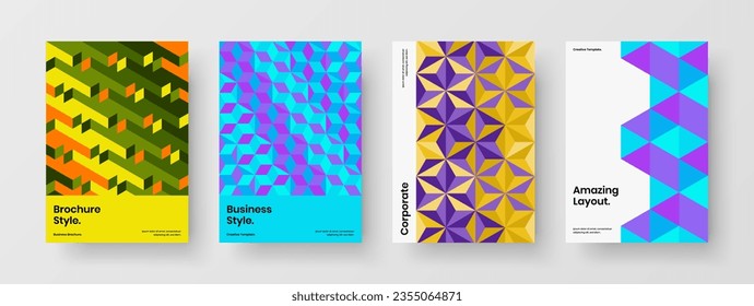 Trendy banner vector design layout collection. Bright mosaic hexagons booklet template composition.