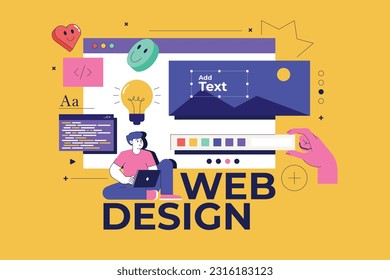 Trendy Banner of web design. Creative concept for web banner, social media banner, business presentation, marketing material. Vector illustration