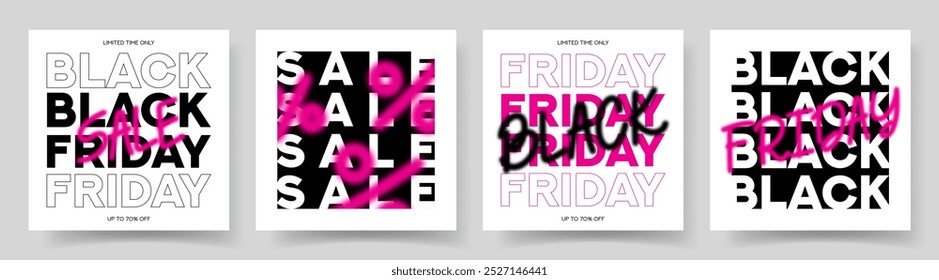 Trendy banners for Black Friday Sale. Vector banners with typography symbols for Black Friday with discount offer. Design template for Black Friday sale, promotion, advertising and social media ad.